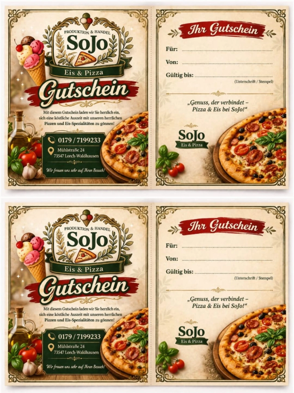 SoJo - Lebensmittelproduktion & Handel - Speisekarte